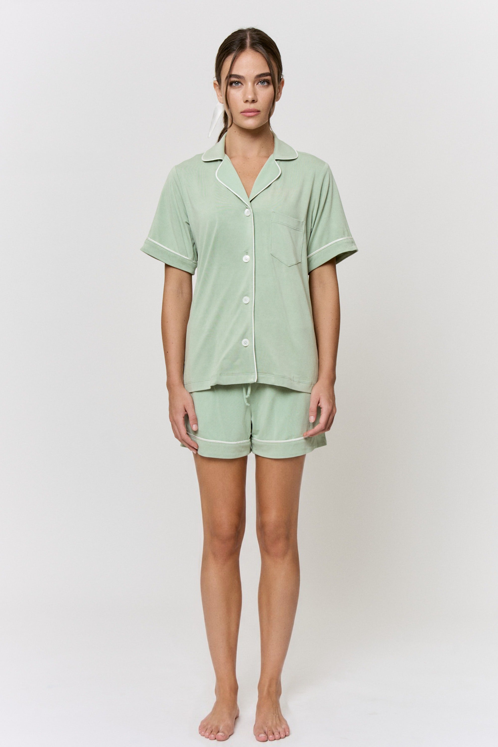 Mulberry-Dyed Modal Piped-Short Pajama Set
