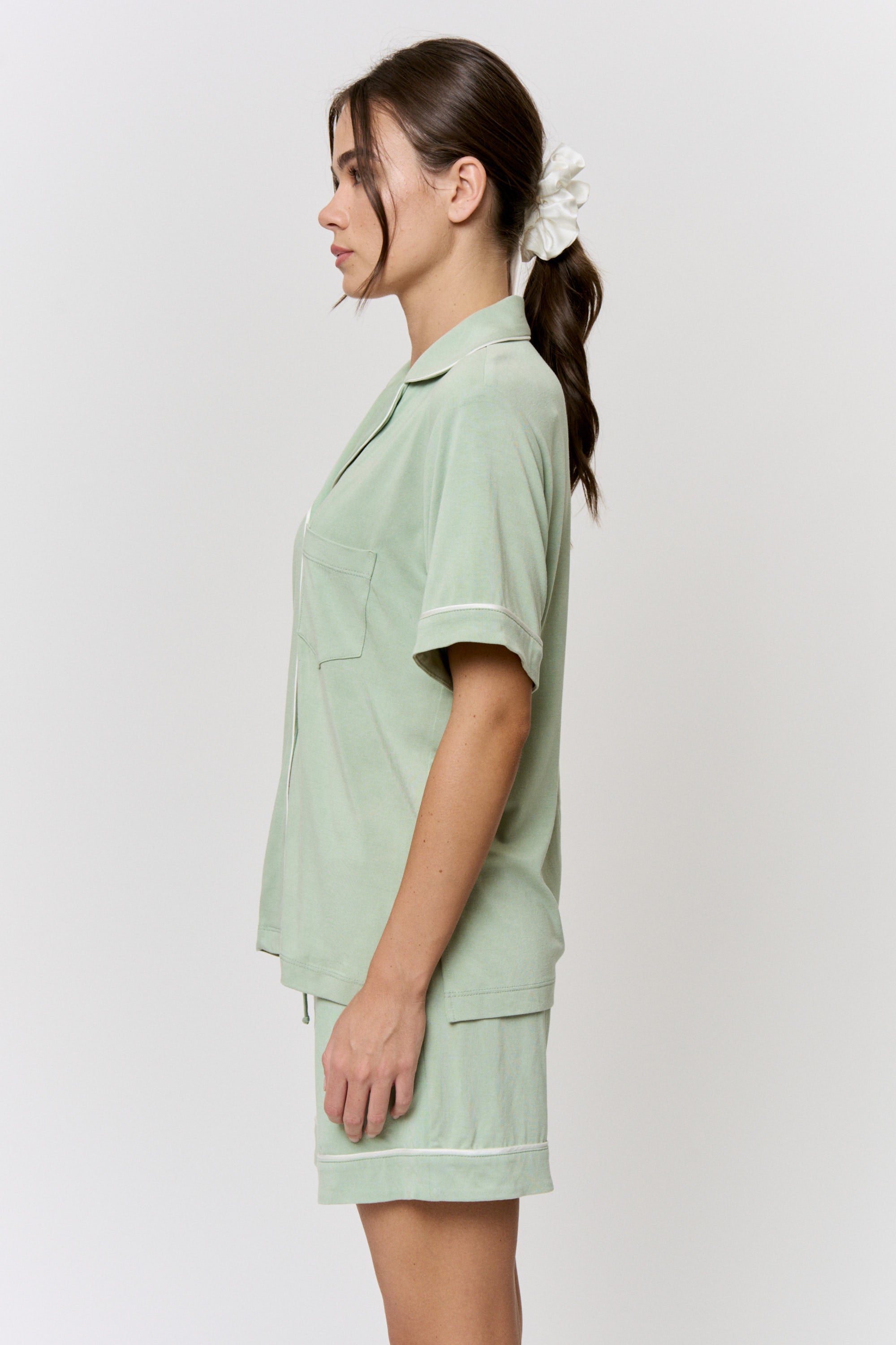 Mulberry-Dyed Modal Piped-Short Pajama Set