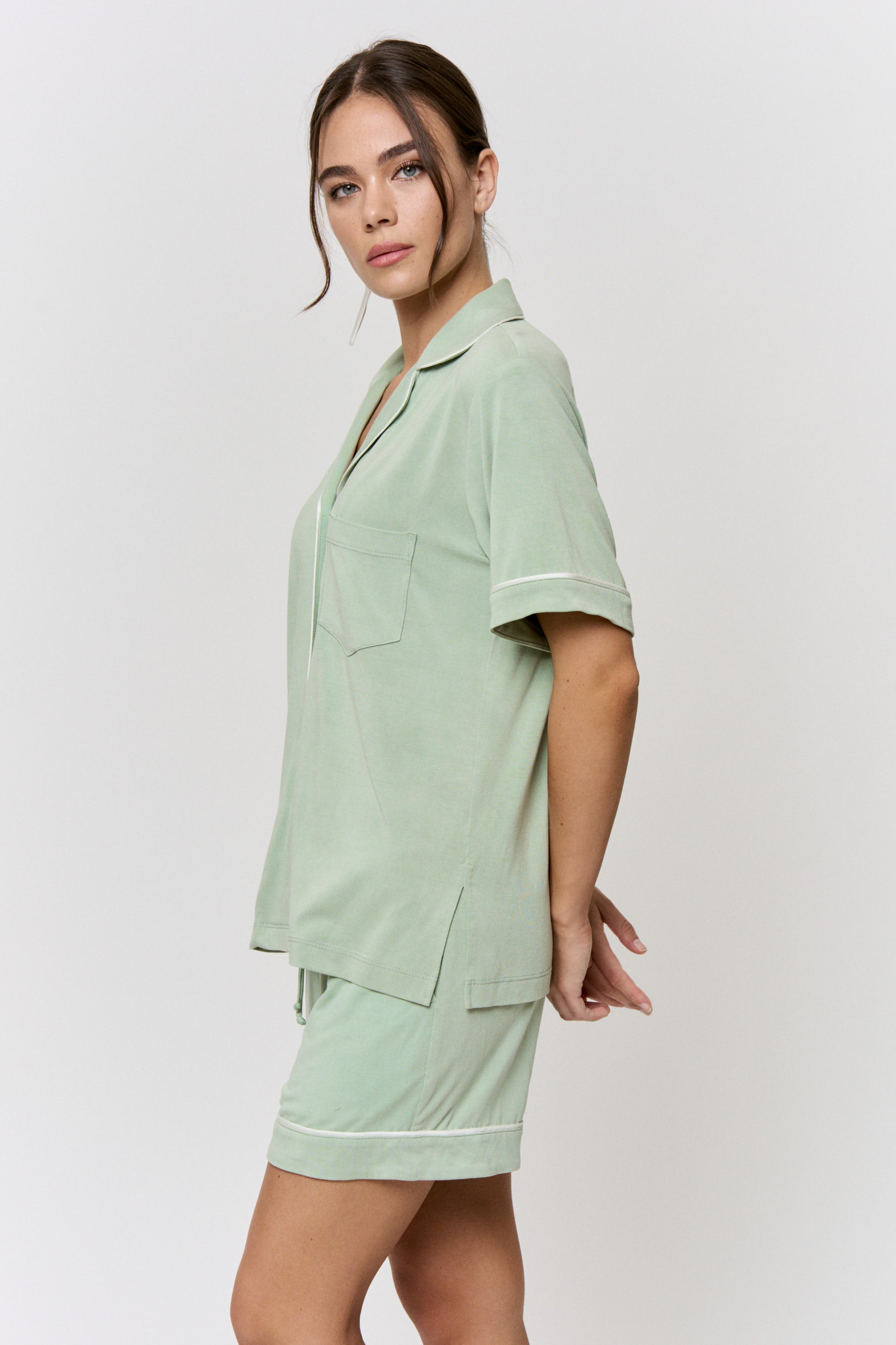 Mulberry-Dyed Modal Piped-Short Pajama Set