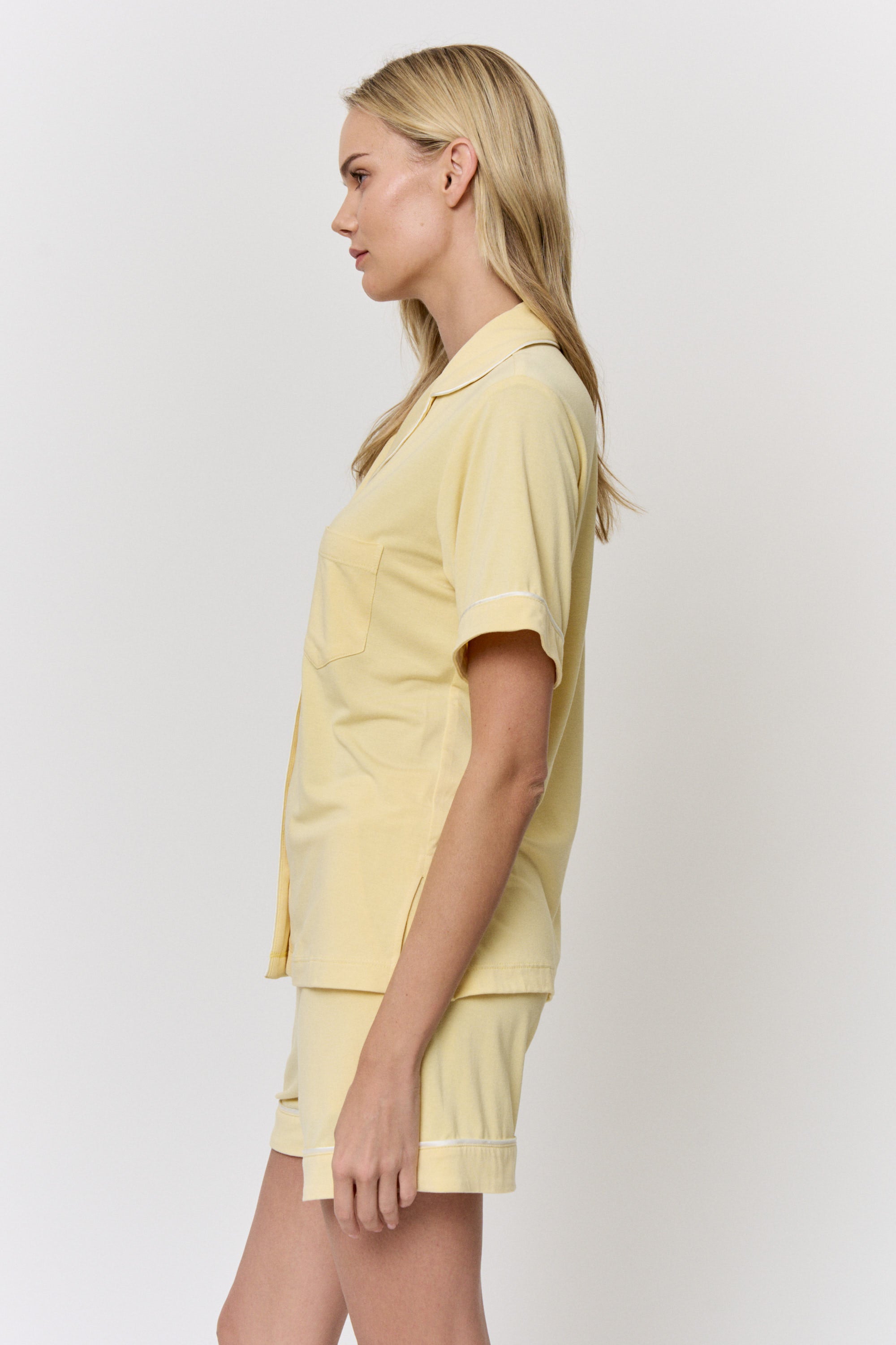 Chamomile-Dyed Modal Piped-Short Pajama Set in naturally dyed fabric by AGA Nature
