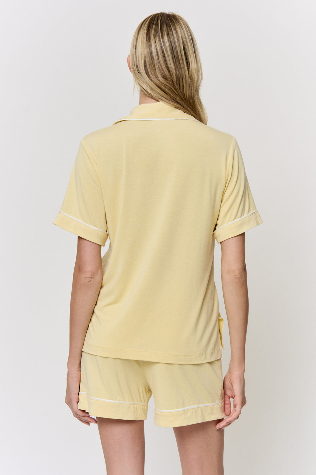 Chamomile-Dyed Modal Piped-Short Pajama Set in naturally dyed fabric by AGA Nature