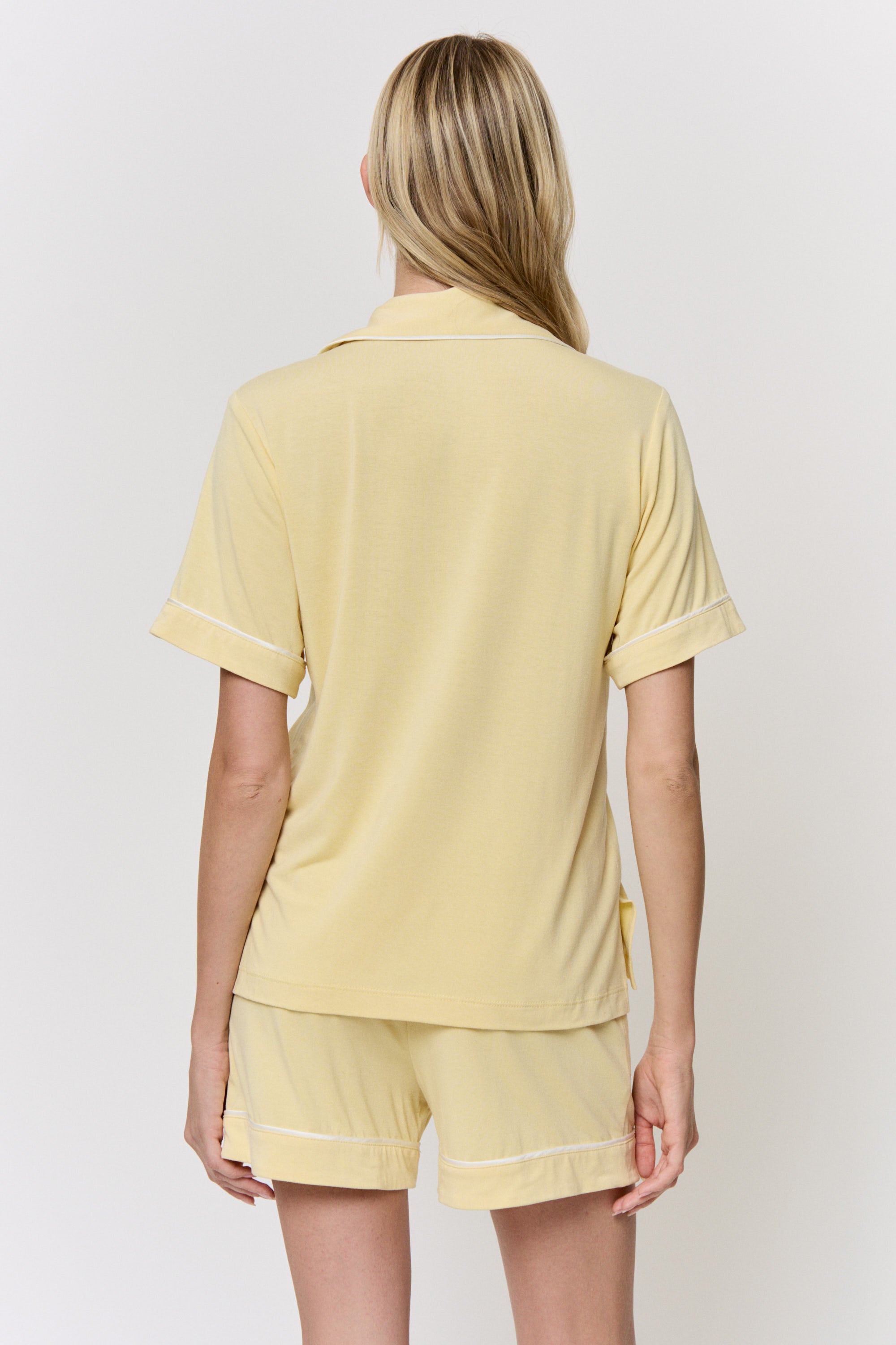 Chamomile-Dyed Modal Piped-Short Pajama Set in naturally dyed fabric by AGA Nature