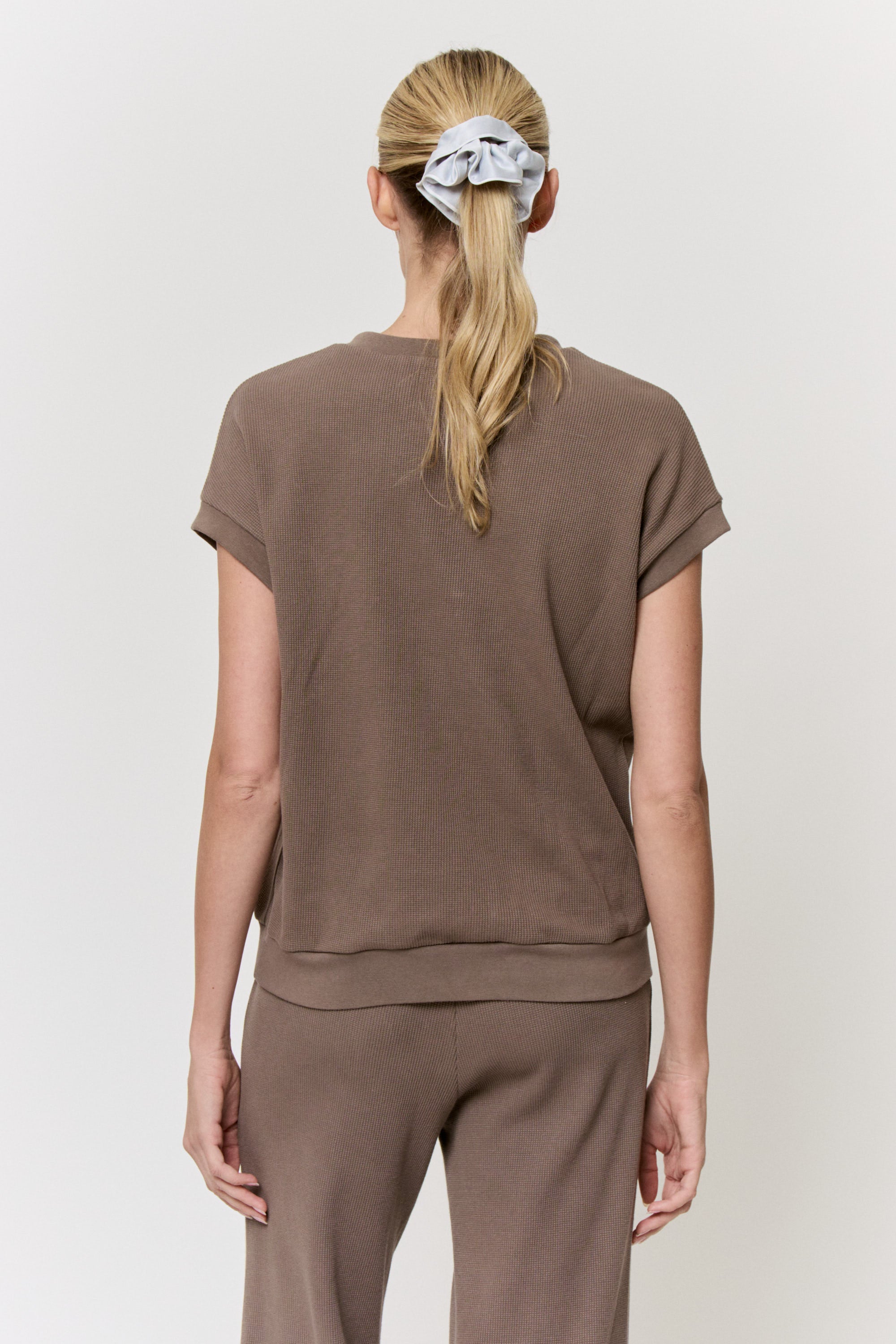 Cutch-Dyed Waffle Tie-Neck Top in naturally dyed fabric by AGA Nature