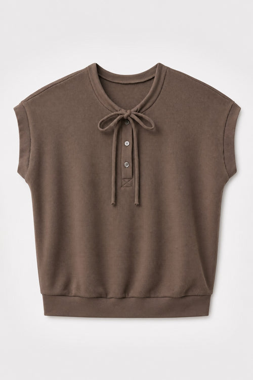 Cutch-Dyed Waffle Tie-Neck Top in naturally dyed fabric by AGA Nature