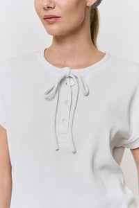 Red Cabbage-Dyed Waffle Tie-Neck Top in naturally dyed fabric by AGA Nature