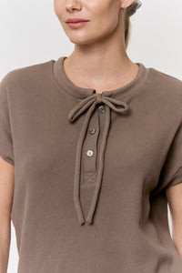 Cutch-Dyed Waffle Tie-Neck Top in naturally dyed fabric by AGA Nature