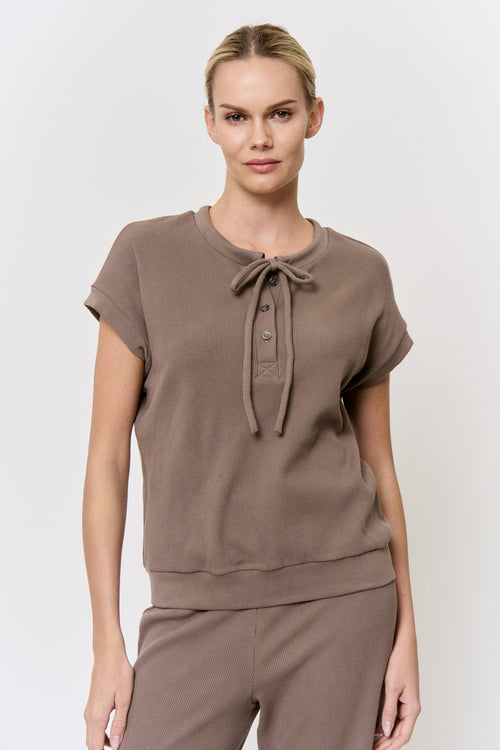 Cutch-Dyed Waffle Tie-Neck Top in naturally dyed fabric by AGA Nature