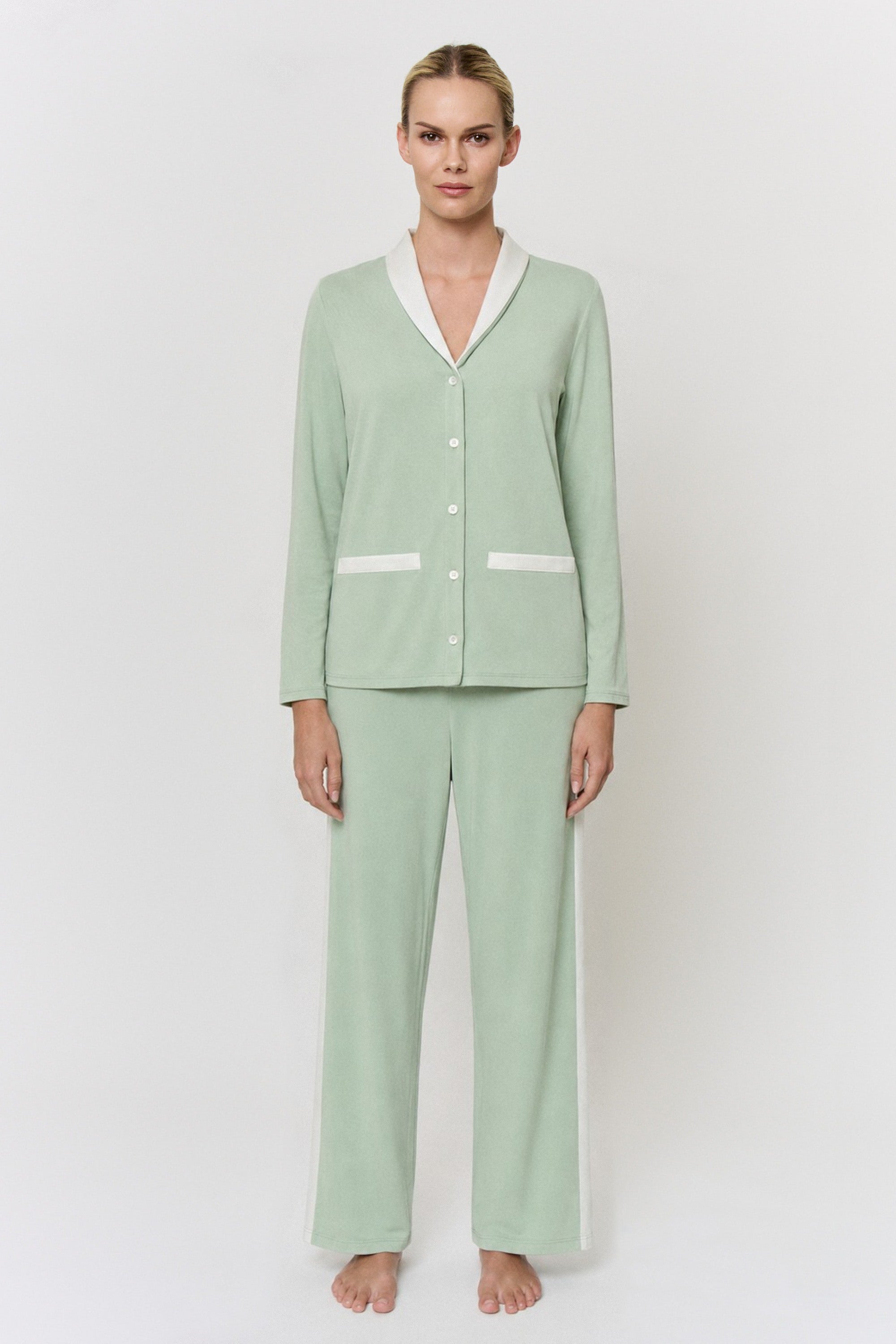 Mulberry-Dyed Silk Trim Pajama Set in naturally dyed fabric by AGA Nature