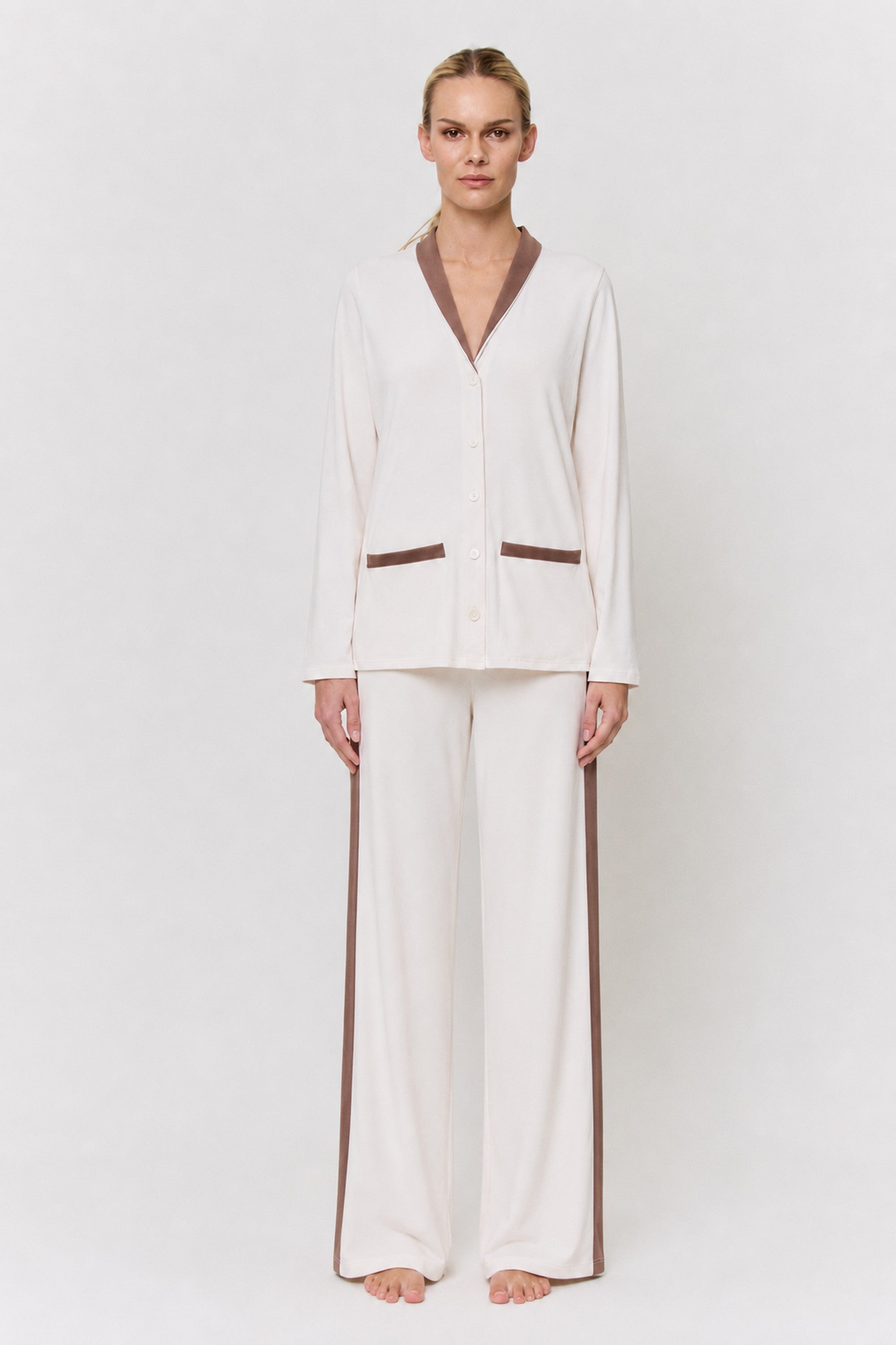 Undyed Silk Trim Pajama Set in naturally dyed fabric by AGA Nature