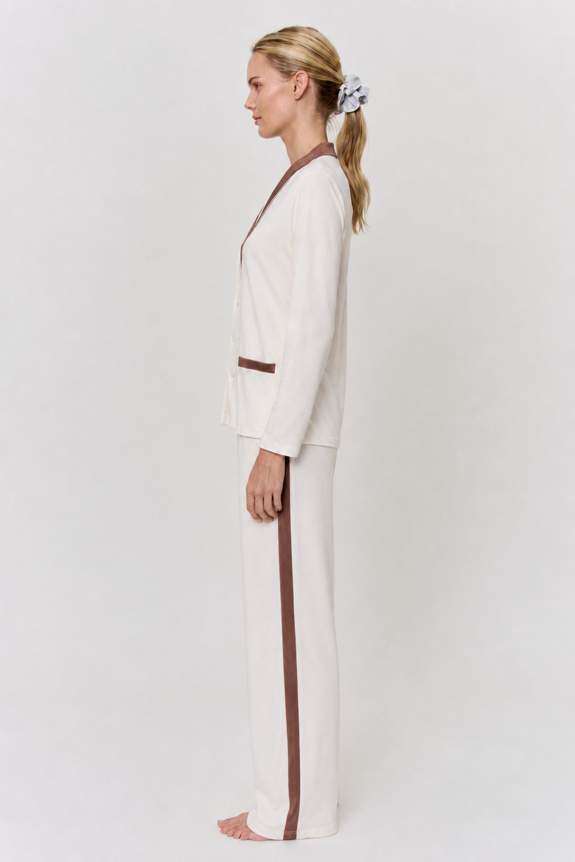 Undyed Silk Trim Pajama Set in naturally dyed fabric by AGA Nature