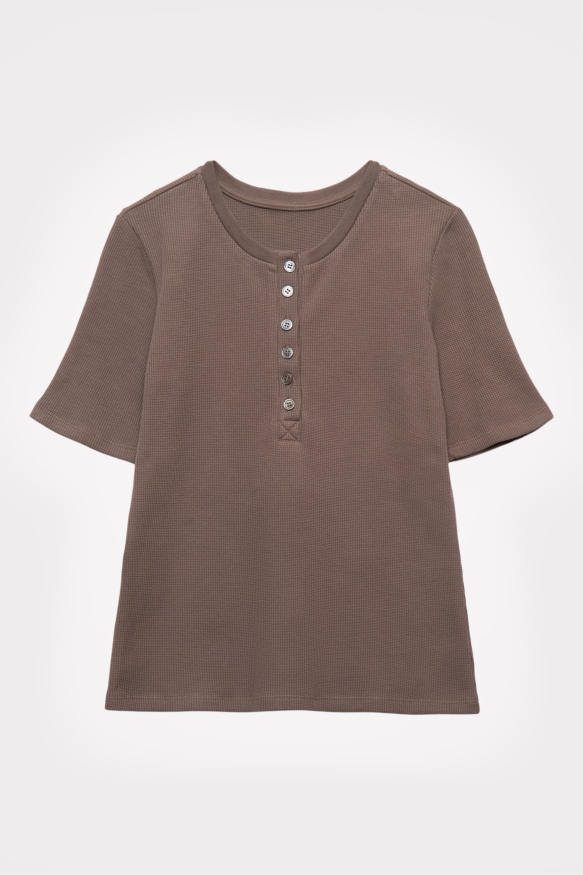 Cutch-Dyed Waffle Shell-Button Tee in naturally dyed fabric by AGA Nature