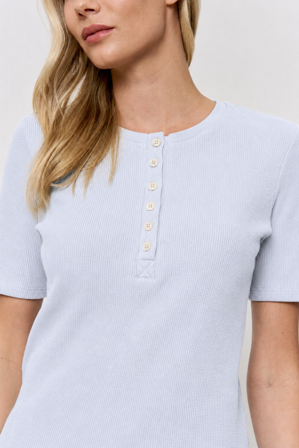 Red Cabbage-Dyed Waffle Shell-Button Tee in naturally dyed fabric by AGA Nature