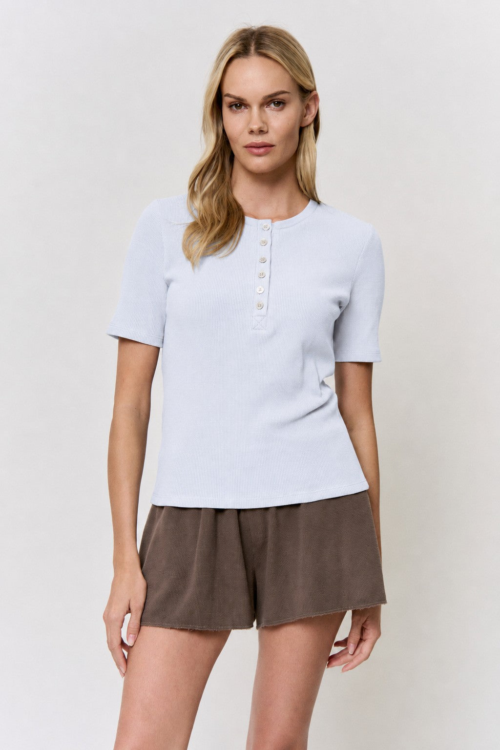 Red Cabbage-Dyed Waffle Shell-Button Tee in naturally dyed fabric by AGA Nature