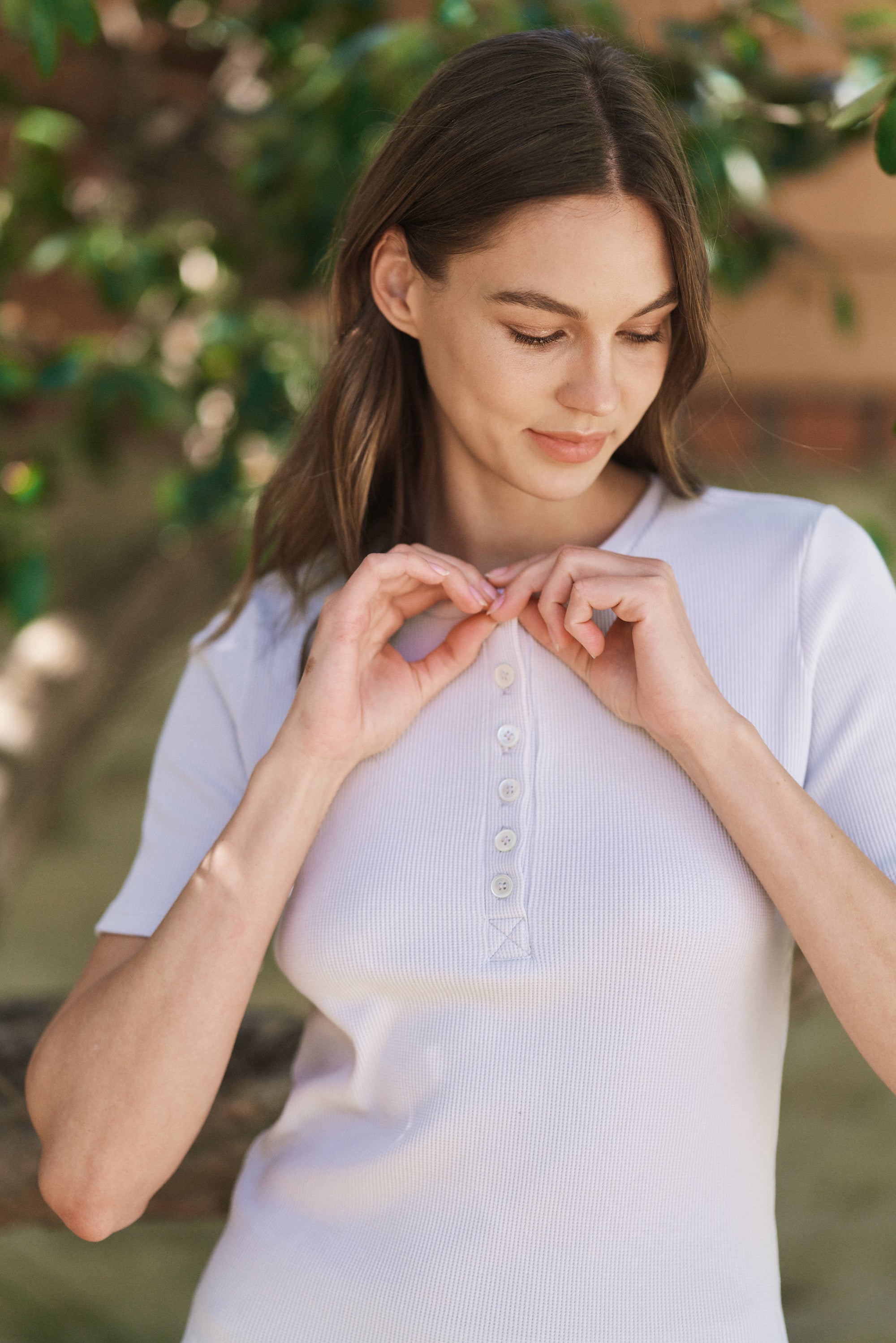 Red Cabbage-Dyed Waffle Shell-Button Tee in naturally dyed fabric by AGA Nature