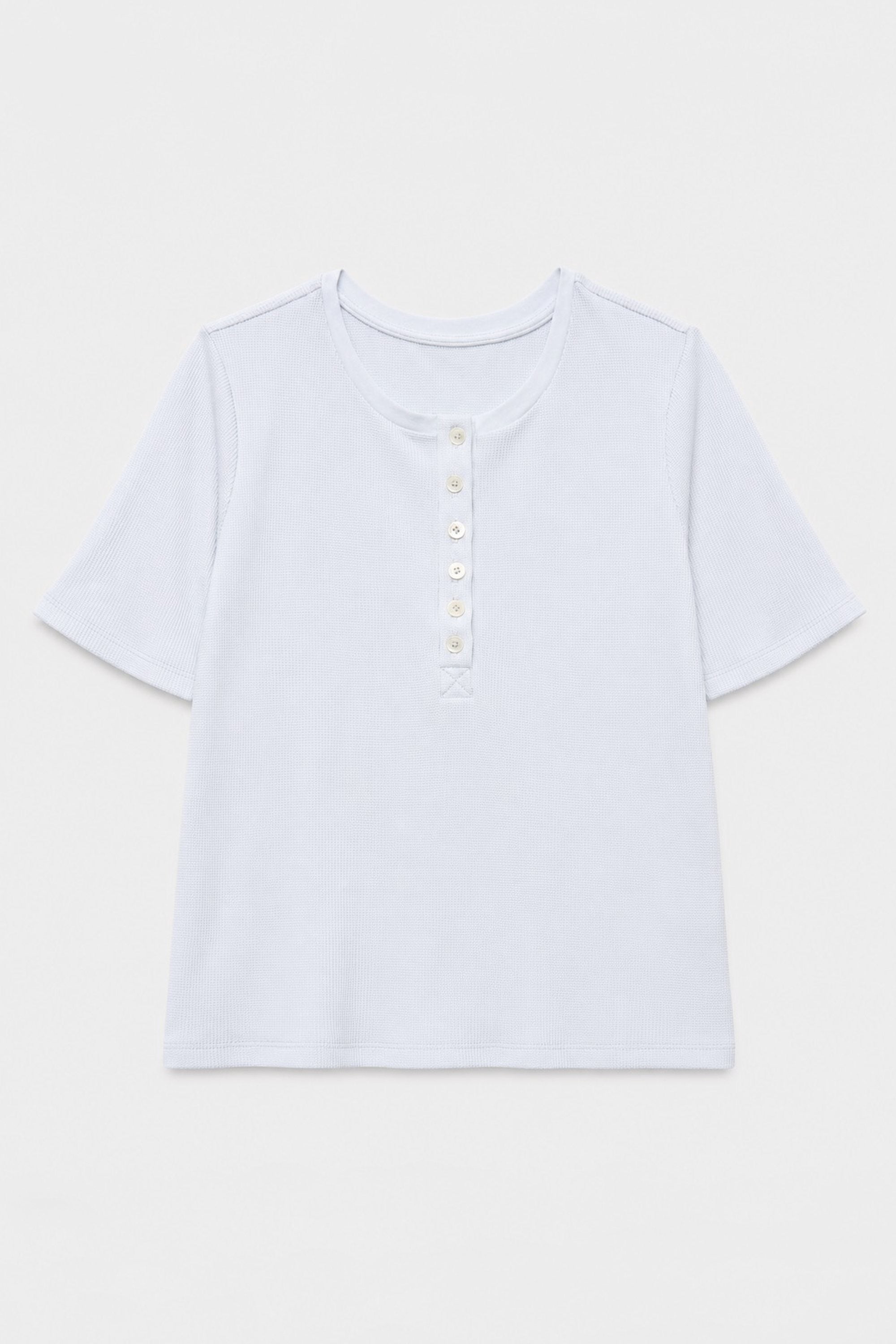 Red Cabbage-Dyed Waffle Shell-Button Tee in naturally dyed fabric by AGA Nature
