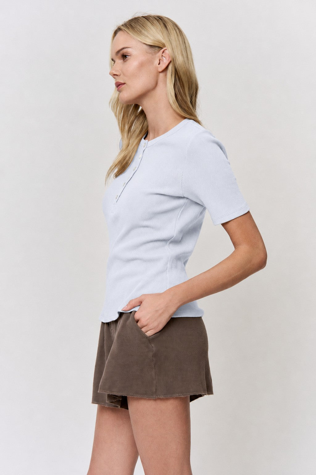 Red Cabbage-Dyed Waffle Shell-Button Tee in naturally dyed fabric by AGA Nature