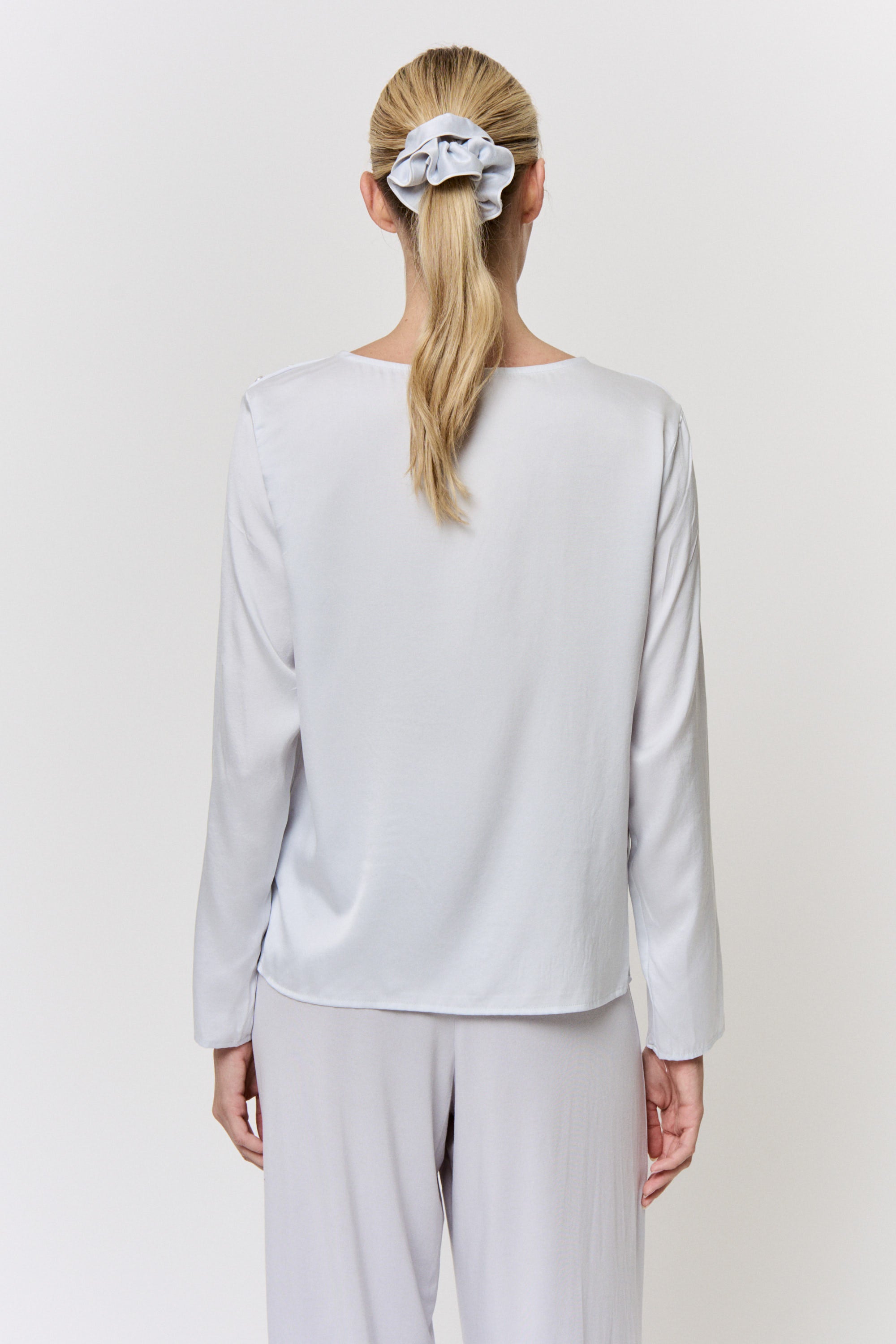 Red Cabbage-Dyed Silk Pearl-Button Blouse in naturally dyed fabric by AGA Nature