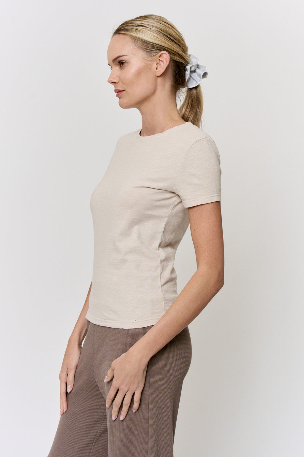 Walnut-Dyed Slub-Cotton Short-Sleeve Top