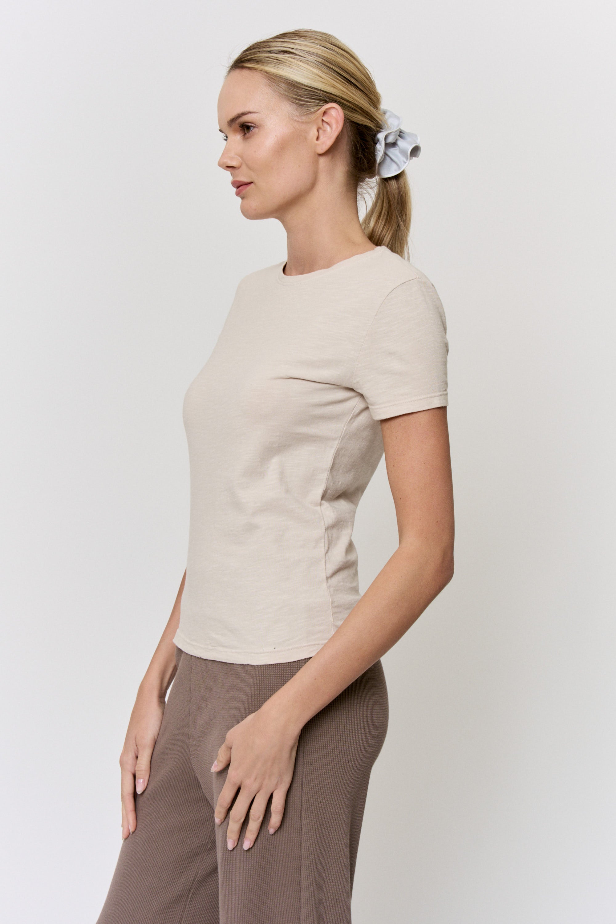 Walnut-Dyed Slub-Cotton Short-Sleeve Top
