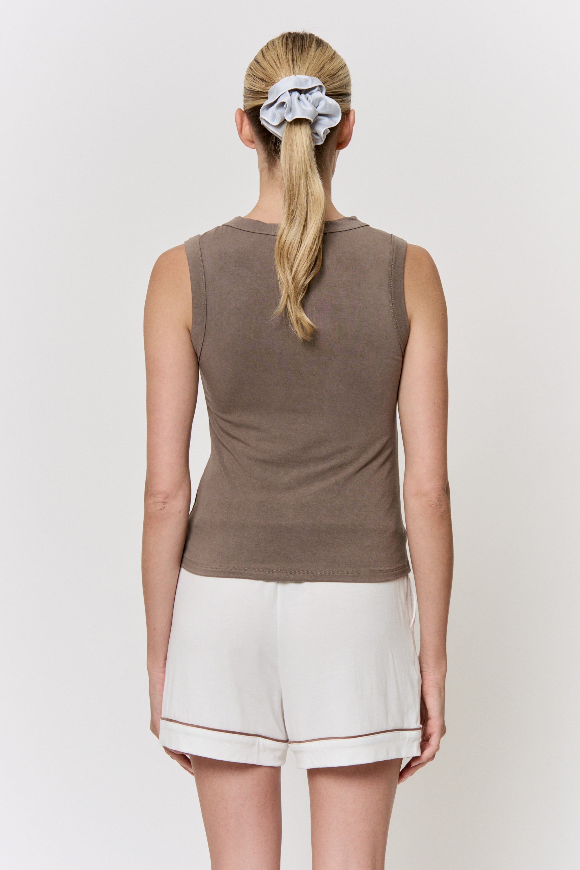 Cutch-Dyed Modal Shell-Button Tank in naturally dyed fabric by AGA Nature