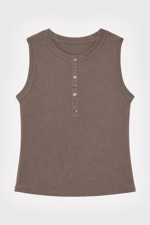 Cutch-Dyed Modal Shell-Button Tank in naturally dyed fabric by AGA Nature