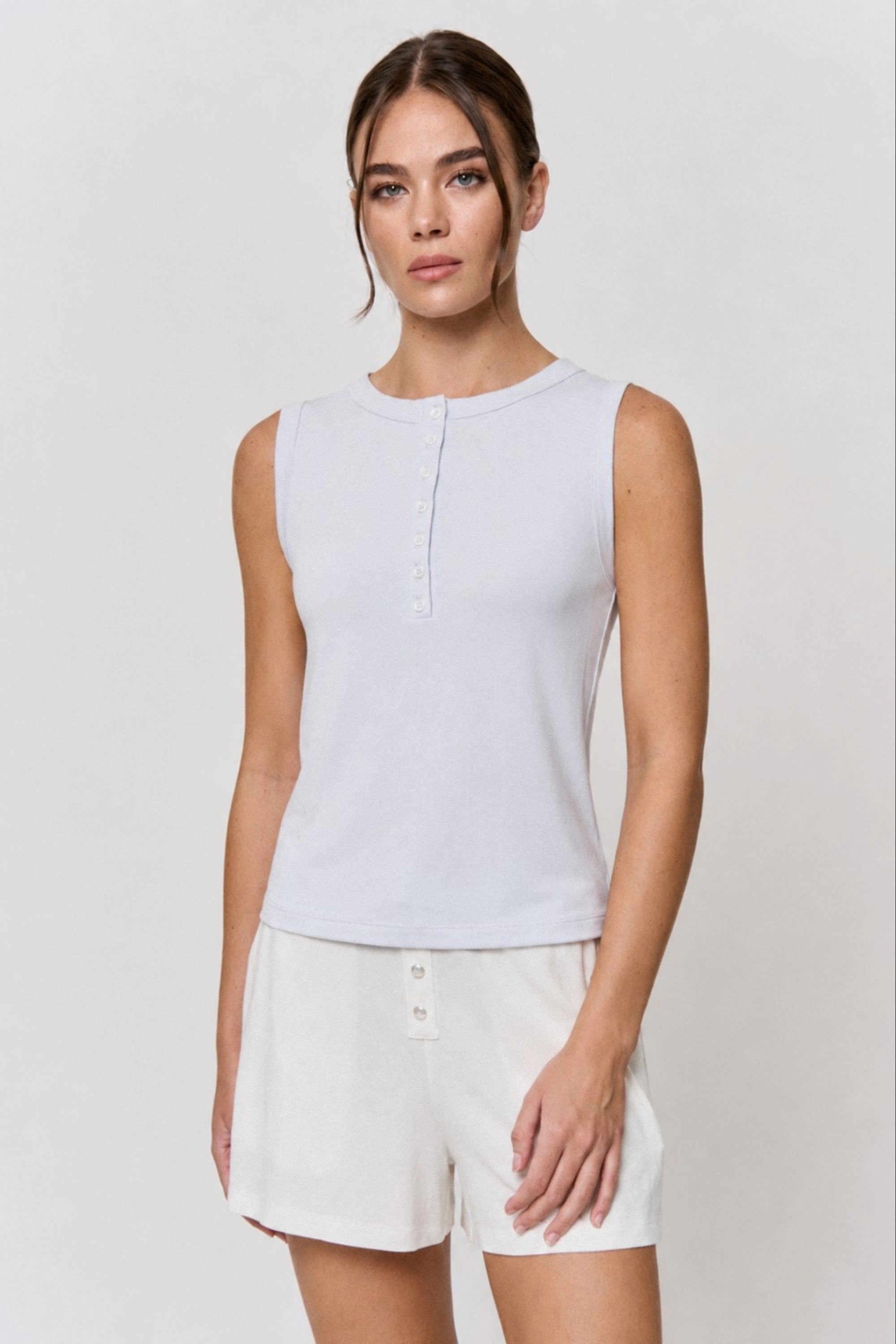 Red Cabbage-Dyed Modal Shell-Button Tank in naturally dyed fabric by AGA Nature