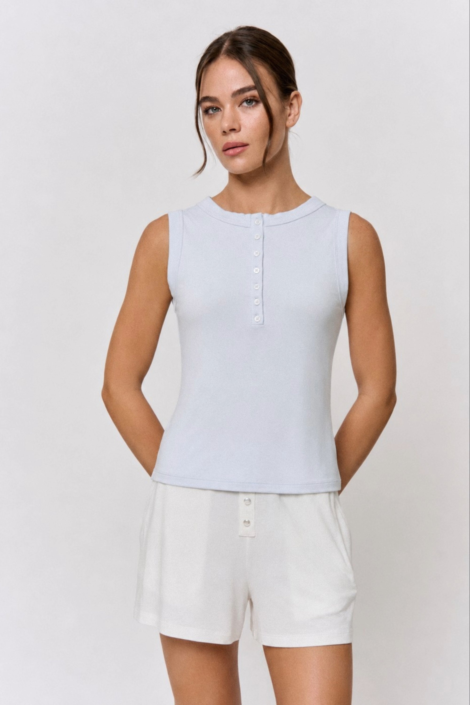 Red Cabbage-Dyed Modal Shell-Button Tank in naturally dyed fabric by AGA Nature