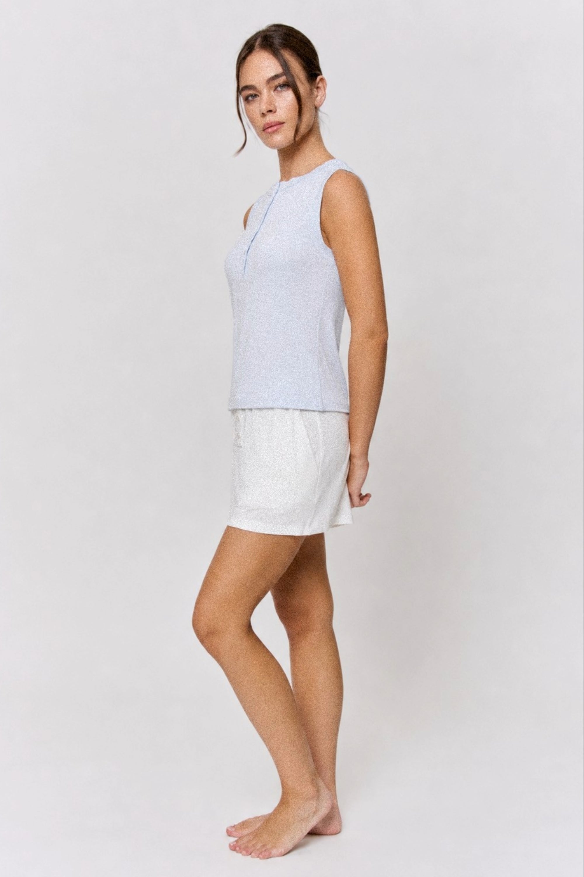 Red Cabbage-Dyed Modal Shell-Button Tank in naturally dyed fabric by AGA Nature