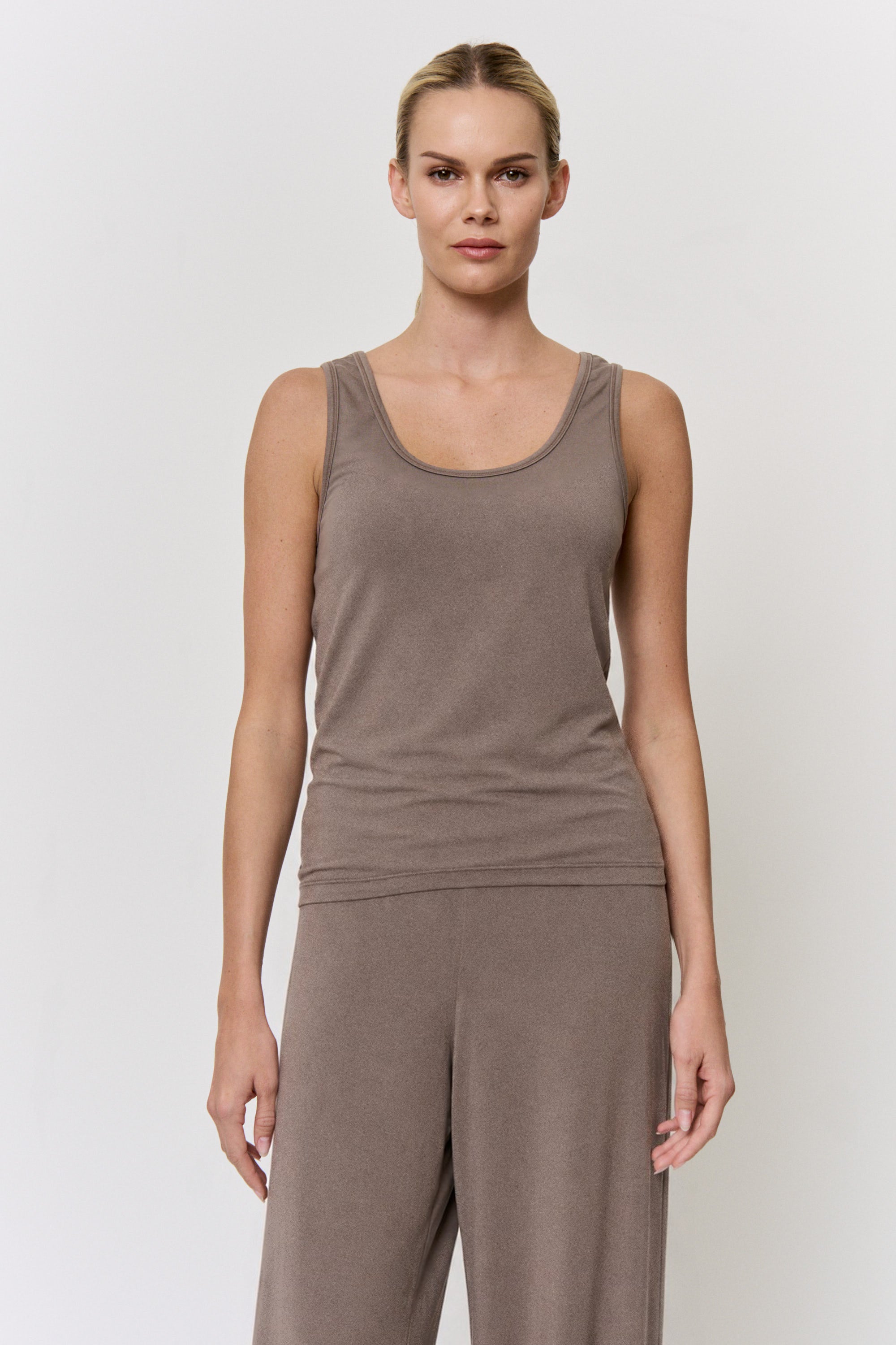 Cutch-Dyed Modal Scoop-Neck Tank in naturally dyed fabric by AGA Nature