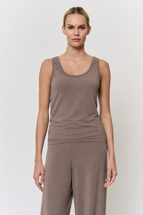 Cutch-Dyed Modal Scoop-Neck Tank in naturally dyed fabric by AGA Nature