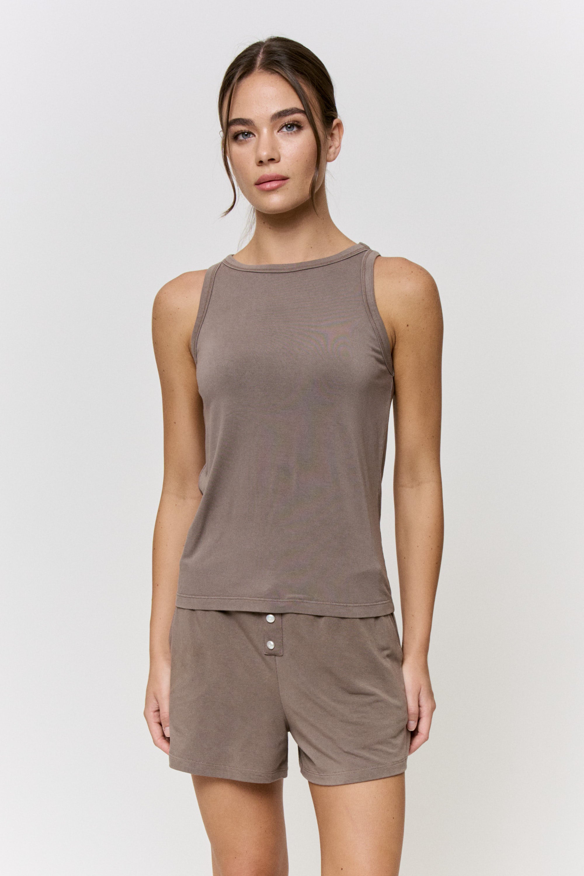 Cutch-Dyed Modal Round-Neck Tank in naturally dyed fabric by AGA Nature