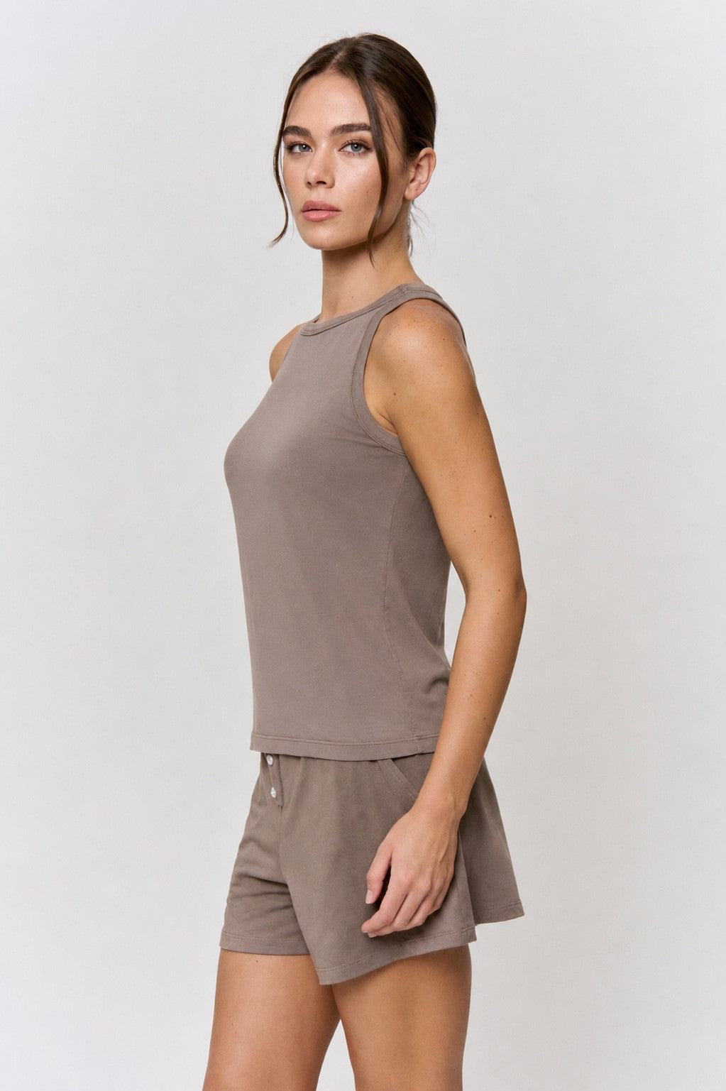 Cutch-Dyed Modal Round-Neck Tank in naturally dyed fabric by AGA Nature