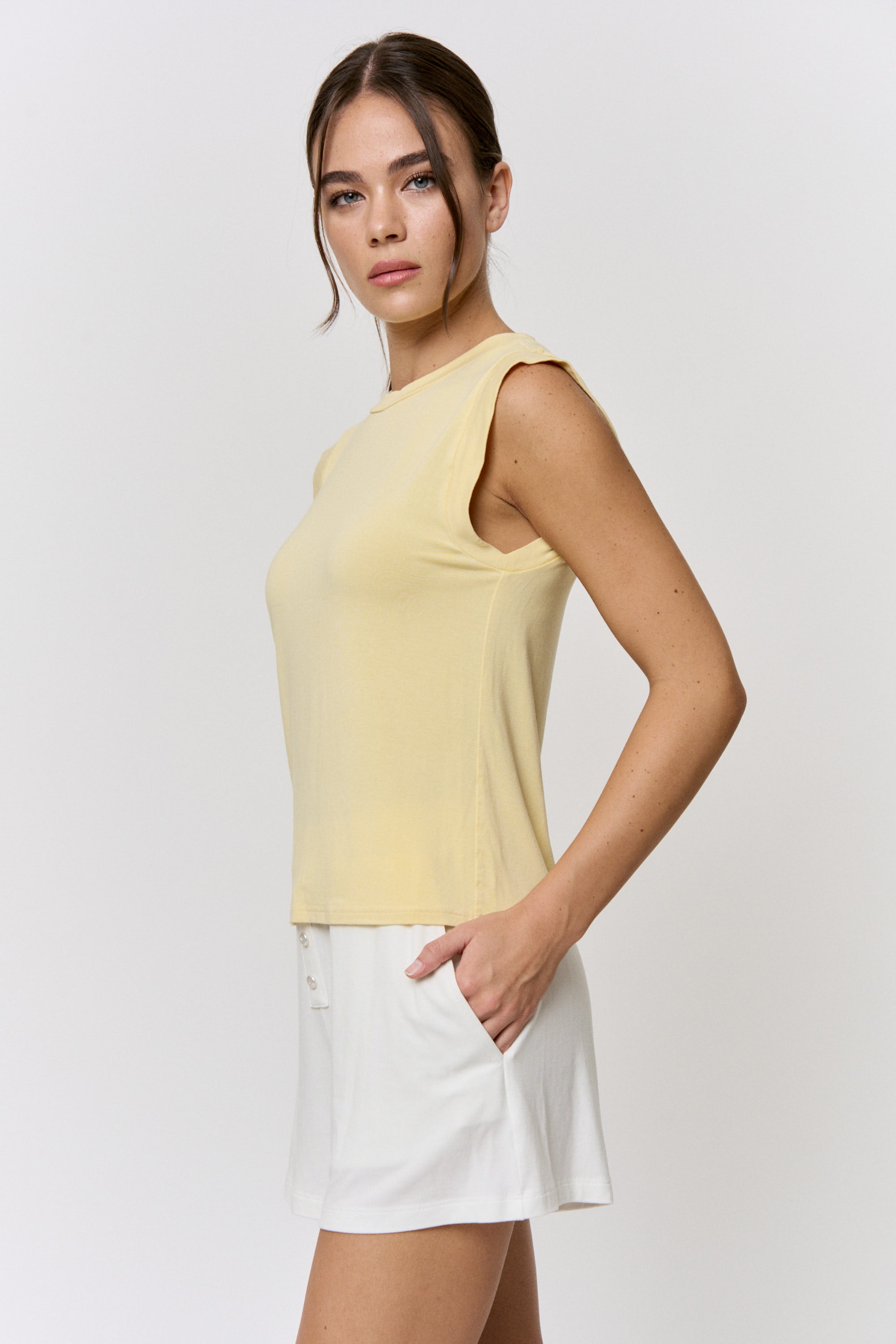 Chamomile-Dyed Modal Sleeveless Tank in naturally dyed fabric by AGA Nature